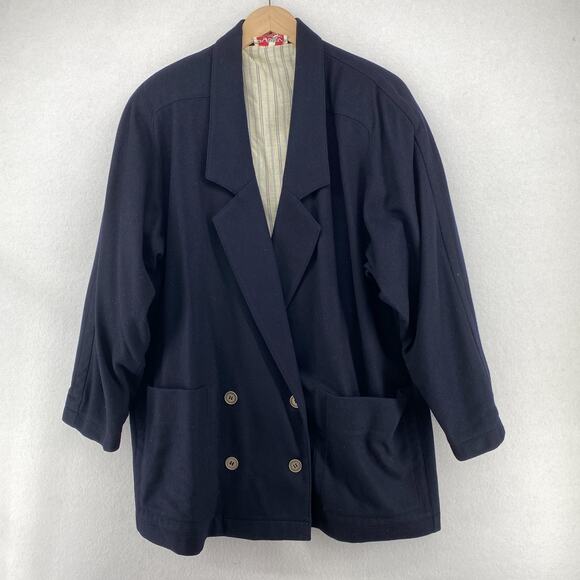 BYBLOS Blazer 6 Wool Double Breasted Pleated Back Jacket Blue Italy Vintage 80s - Picture 1 of 16